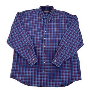 Vineyard Vines Men Sz L Whale Shirt Button Up Plaid Preppy Blue Red Long Sleeve